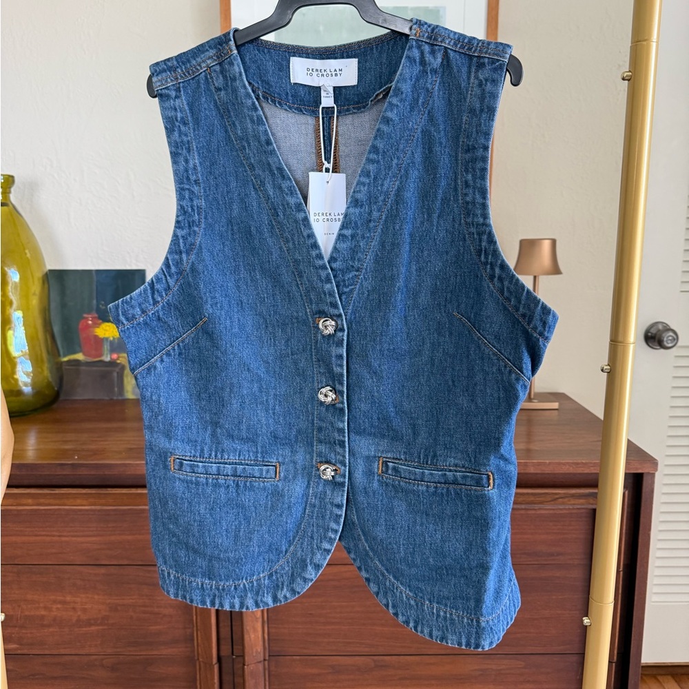 NWT DEREK LAM 10 CROSBY cassie denim vest in dark bedford